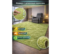 Ковер зеленый с длинным ворсом 30 мм Фьюжн 42811-49022 мягкий пушистый