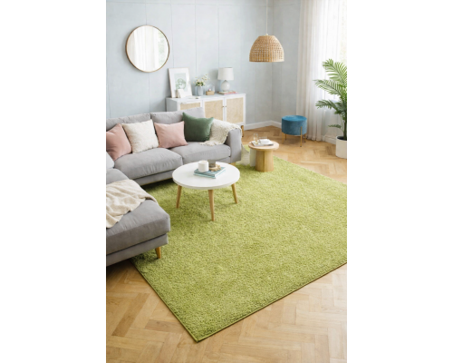 Ковер зеленый с длинным ворсом 30 мм Фьюжн 42811-49022 мягкий пушистый