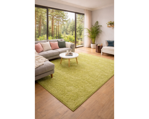 Ковер зеленый с длинным ворсом 30 мм Фьюжн 42811-49022 мягкий пушистый