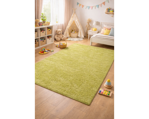 Ковер зеленый с длинным ворсом 30 мм Фьюжн 42811-49022 мягкий пушистый