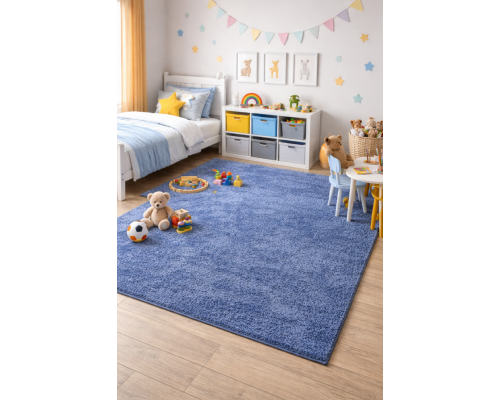 Ковер синий с длинным ворсом 30 мм  Фьюжн 42807-49022 мягкий пушистый