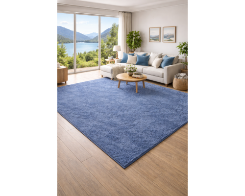 Ковер синий с длинным ворсом 30 мм  Фьюжн 42807-49022 мягкий пушистый