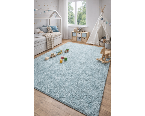Ковер бирюзовый с длинным ворсом 30 мм Фьюжн 42808-49022 мягкий пушистый