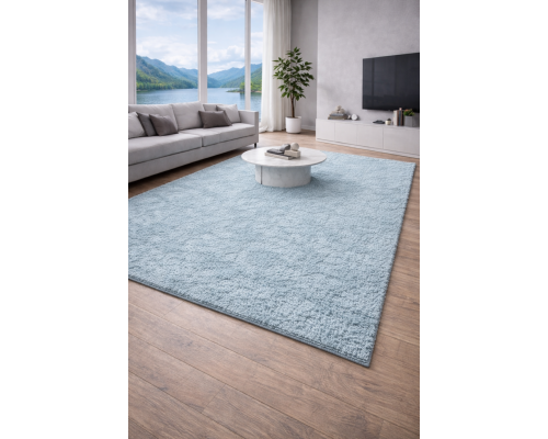 Ковер бирюзовый с длинным ворсом 30 мм Фьюжн 42808-49022 мягкий пушистый