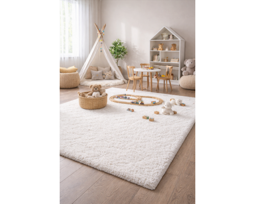 Ковер белый с длинным ворсом 30 мм Фьюжн 42300-48222 мягкий пушистый