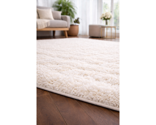 Ковер белый с длинным ворсом 30 мм Фьюжн 42300-48222 мягкий пушистый