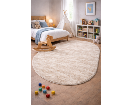 Ковер овальный серо-бежевый с длинным ворсом 30 мм  Фьюжн 42315-48233 мягкий пушистый