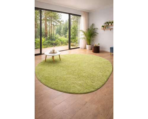 Ковер зеленый овальный с длинным ворсом 30 мм Фьюжн 42811-49022 мягкий пушистый