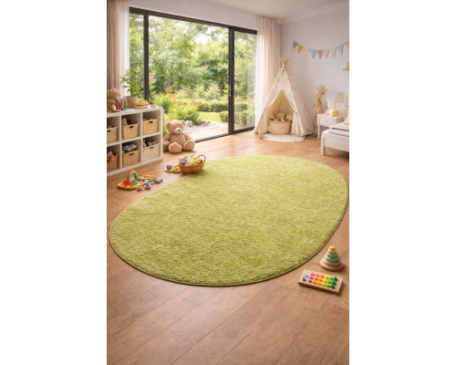 Ковер зеленый овальный с длинным ворсом 30 мм Фьюжн 42811-49022 мягкий пушистый
