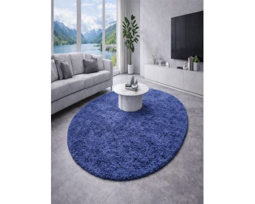 Ковер синий овальный с длинным ворсом 30 мм Фьюжн 42807-49022 мягкий пушистый