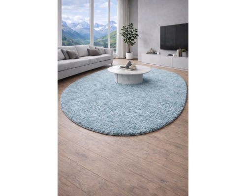 Ковер бирюзовый овальный с длинным ворсом 30 мм Фьюжн 42808-49022 мягкий пушистый
