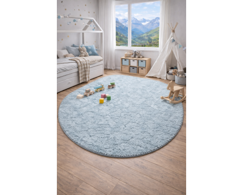 Ковер бирюзовый овальный с длинным ворсом 30 мм Фьюжн 42808-49022 мягкий пушистый