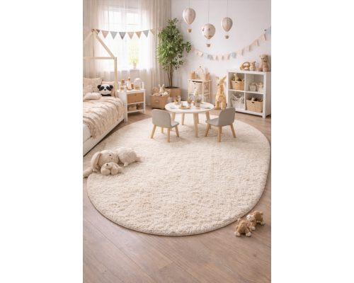 Ковер овальный светло-бежевый с длинным ворсом 30 мм Фьюжн 42104-48123 мягкий пушистый