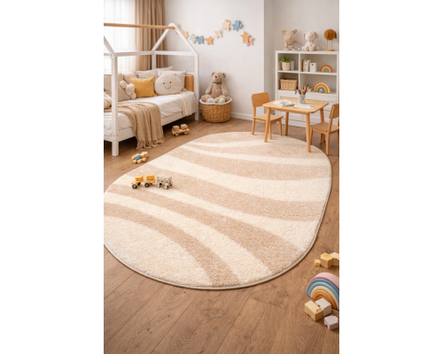 Ковер овальный светло-бежевый с длинным ворсом 30 мм Фьюжн 42106-48122 мягкий пушистый