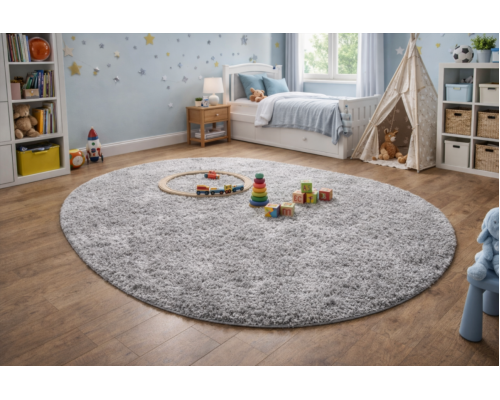 Ковер серый овальный с длинным ворсом 30 мм Фьюжн 42800-49022 мягкий пушистый