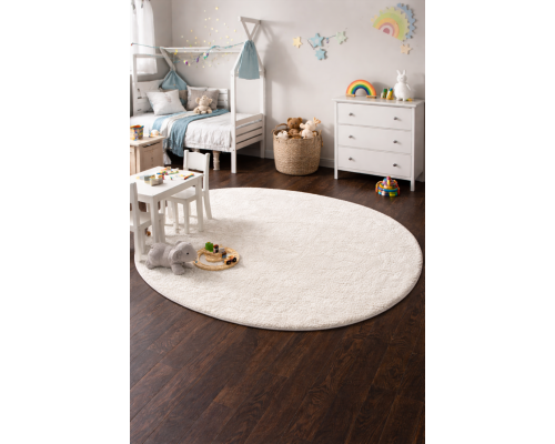 Ковер белый овальный с длинным ворсом 30 мм Фьюжн 42300-48222 мягкий пушистый